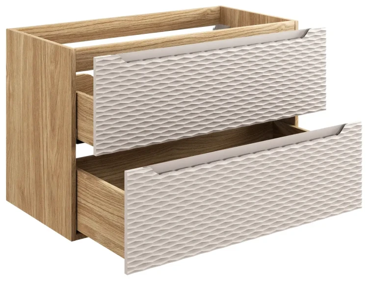 Szafka łazienkowa pod umywalkę 90 cm 2 szuflady OCEAN BEIGE beż + dąb olejowany