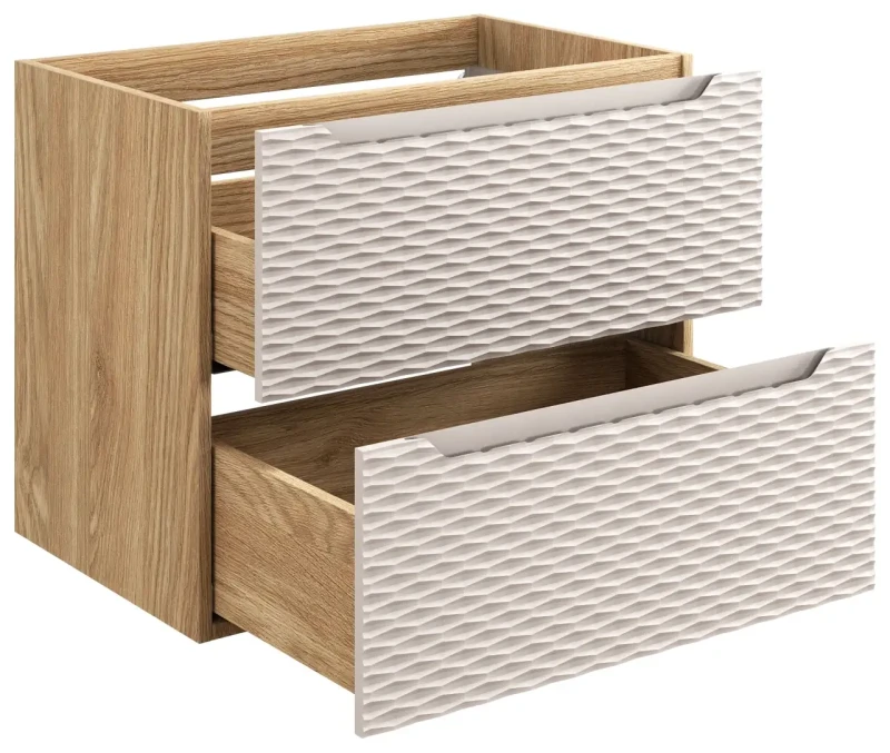 Szafka łazienkowa pod umywalkę 70 cm 2 szuflady OCEAN BEIGE beż + dąb olejowany