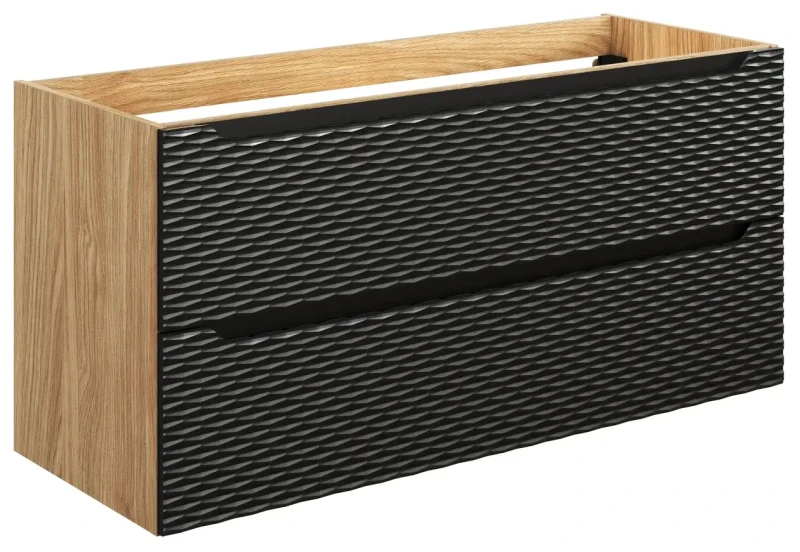 Szafka łazienkowa pod umywalkę 120 cm 2 szuflady OCEAN BLACK czarny + dąb olejowany