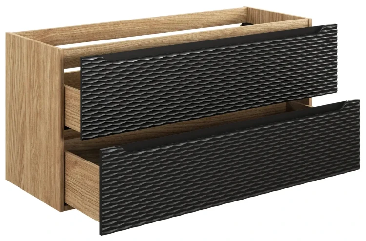Szafka łazienkowa pod umywalkę 120 cm 2 szuflady OCEAN BLACK czarny + dąb olejowany