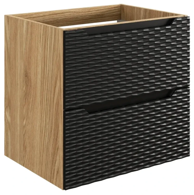 Szafka łazienkowa pod umywalkę 60 cm 2 szuflady OCEAN BLACK czarny + dąb olejowany