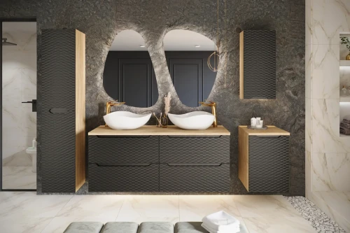 Szafka łazienkowa pod umywalkę 70 cm 2 szuflady OCEAN BLACK czarny + dąb olejowany - aranżacja