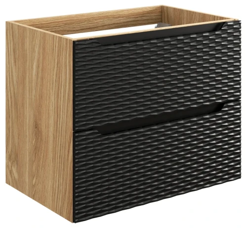 Szafka łazienkowa pod umywalkę 70 cm 2 szuflady OCEAN BLACK czarny + dąb olejowany