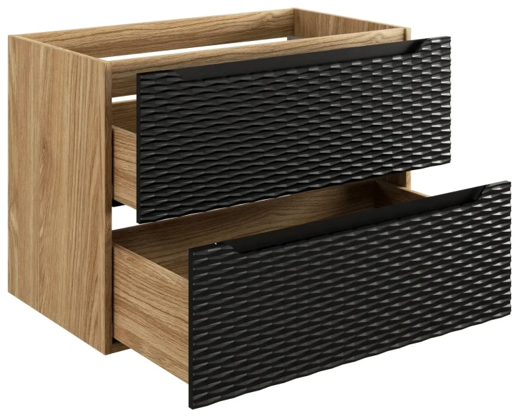 Szafka łazienkowa pod umywalkę 80 cm 2 szuflady OCEAN BLACK czarny + dąb olejowany