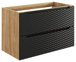 Szafka łazienkowa pod umywalkę 90 cm 2 szuflady OCEAN BLACK czarny + dąb olejowany