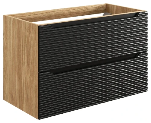 Szafka łazienkowa pod umywalkę 90 cm 2 szuflady OCEAN BLACK czarny + dąb olejowany