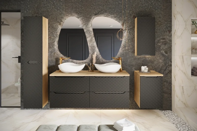 Szafka górna 35 cm OCEAN BLACK czarny + dąb olejowany - aranżacja