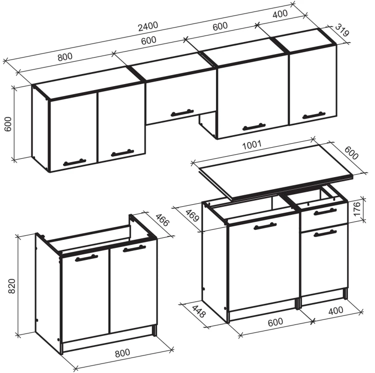 Zestaw mebli kuchennych Daria 240 cm z blatem 28 mm dąb sonoma/biały
