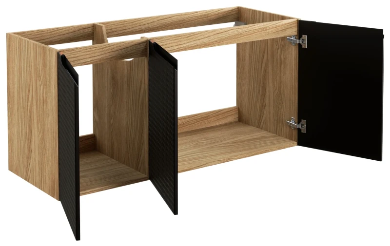 Szafka łazienkowa pod umywalkę 120 cm 3 drzwi LUXOR BLACK czarny + dąb olejowany