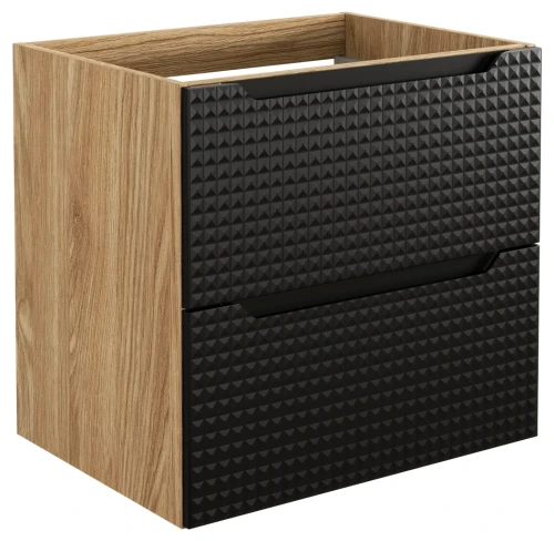 Szafka łazienkowa pod umywalkę 60 cm 2 szuflady LUXOR BLACK czarny + dąb olejowany
