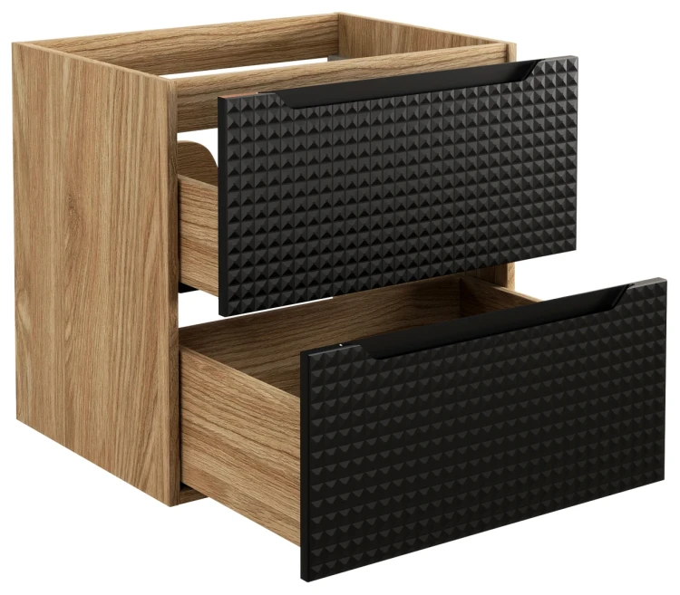 Szafka łazienkowa pod umywalkę 60 cm 2 szuflady LUXOR BLACK czarny + dąb olejowany