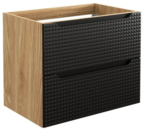Szafka łazienkowa pod umywalkę 70 cm 2 szuflady LUXOR BLACK czarny + dąb olejowany
