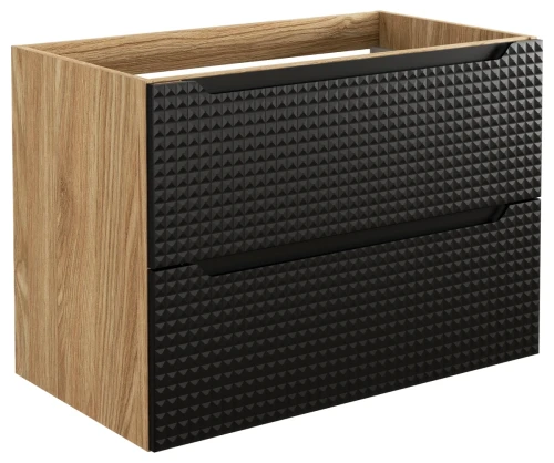 Szafka łazienkowa pod umywalkę 80 cm 2 szuflady LUXOR BLACK czarny + dąb olejowany