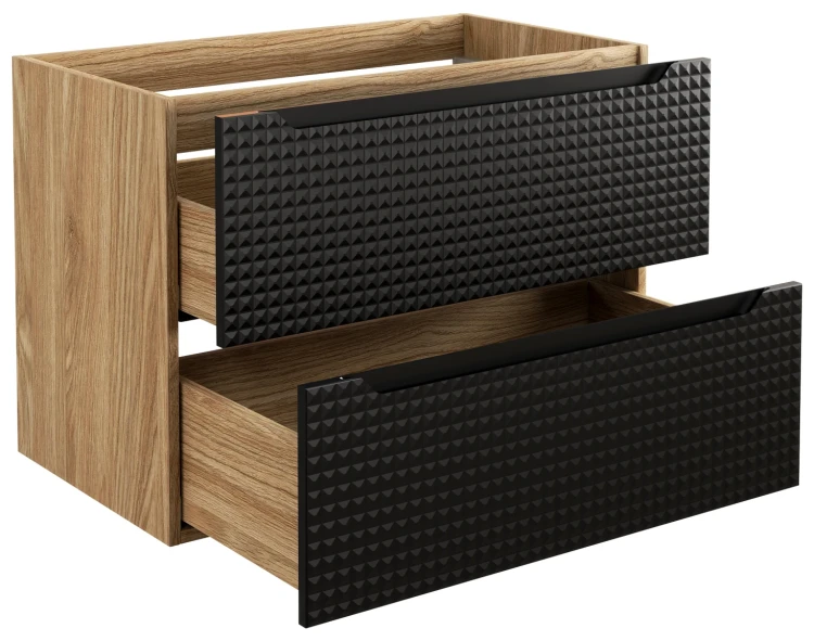 Szafka łazienkowa pod umywalkę 80 cm 2 szuflady LUXOR BLACK czarny + dąb olejowany