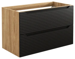 Szafka łazienkowa pod umywalkę 90 cm 2 szuflady LUXOR BLACK czarny + dąb olejowany