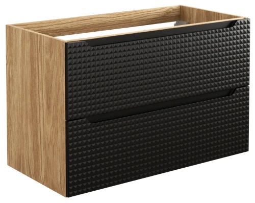 Szafka łazienkowa pod umywalkę 90 cm 2 szuflady LUXOR BLACK czarny + dąb olejowany