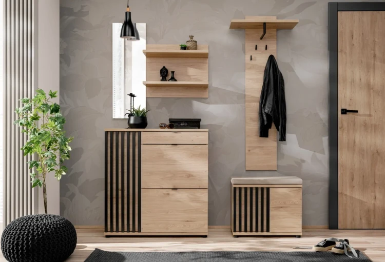 Panel ścienny Pedro 90 cm z lustrem i półkami do przedpokoju hickory jackson