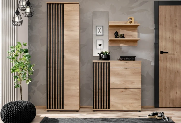 Panel ścienny Pedro 90 cm z lustrem i półkami do przedpokoju hickory jackson
