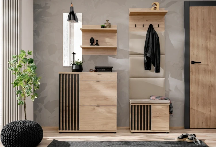 Panel ścienny Pedro 90 cm z lustrem i półkami do przedpokoju hickory jackson