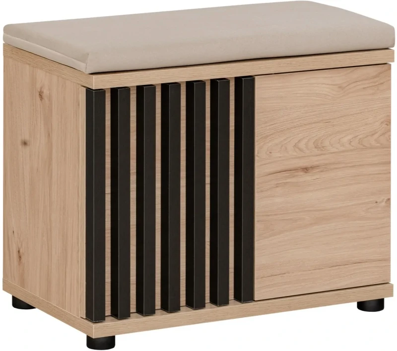 Szafka na buty Pedro 60 cm dwudrzwiowa do przedpokoju hickory jackson/czarny z poduszką