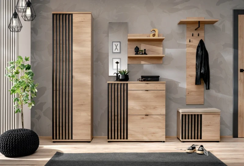 Szafka na buty Pedro 60 cm dwudrzwiowa do przedpokoju hickory jackson/czarny