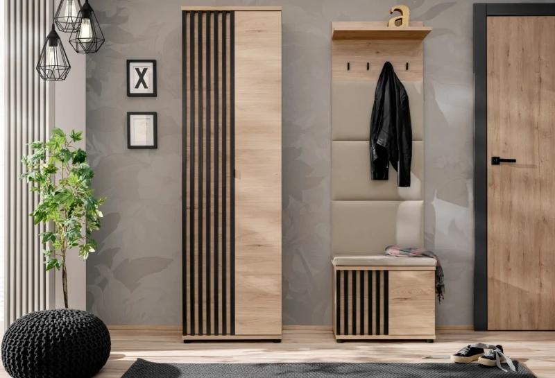 Szafka na buty Pedro 60 cm dwudrzwiowa do przedpokoju hickory jackson/czarny