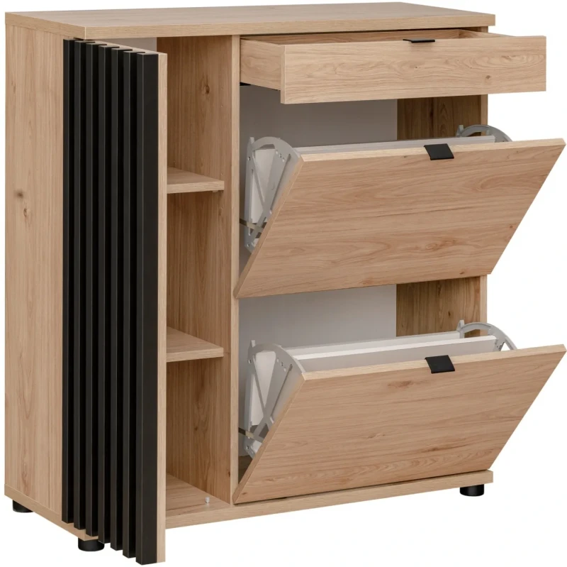 Komoda Pedro 90 cm z lamelami do przedpokoju hickory jackson/czarny