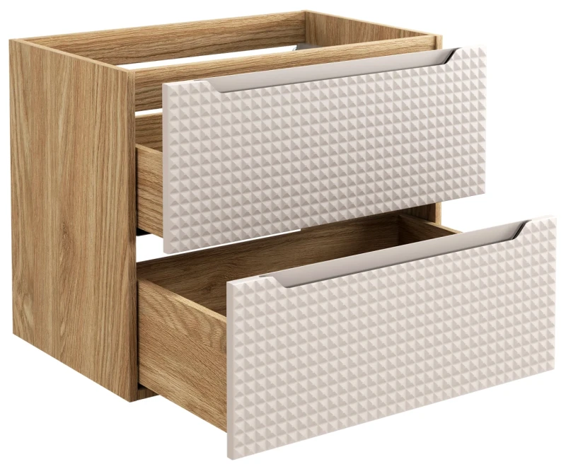 Szafka łazienkowa pod umywalkę 70 cm 2 szuflady LUXOR BEIGE beż + dąb olejowany