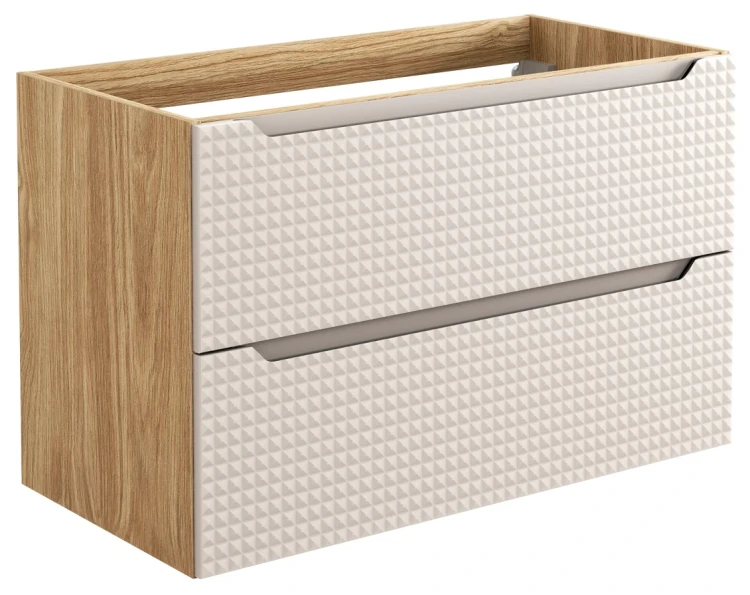 Szafka łazienkowa pod umywalkę 90 cm 2 szuflady LUXOR BEIGE beż + dąb olejowany