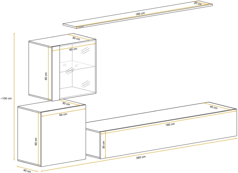 Meblościanka Switch Lamel XV zestaw z oświetleniem LED  do salonu