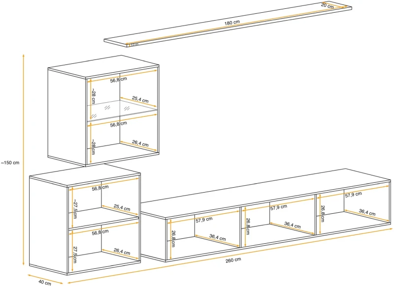 Meblościanka Switch Lamel XV zestaw z oświetleniem LED  do salonu