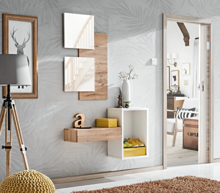 Półka z szufladą Easy II 100 cm zestaw ścienny do przedpokoju dąb wotan/biały