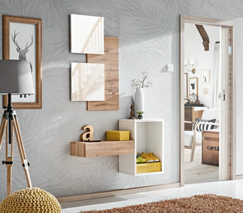 Półka z szufladą Easy II 100 cm zestaw ścienny do przedpokoju dąb wotan/biały