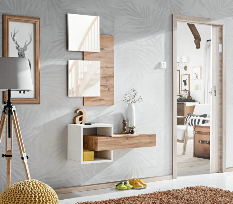 Półka z szufladą Easy III 100 cm zestaw ścienny do przedpokoju dąb wotan/biały