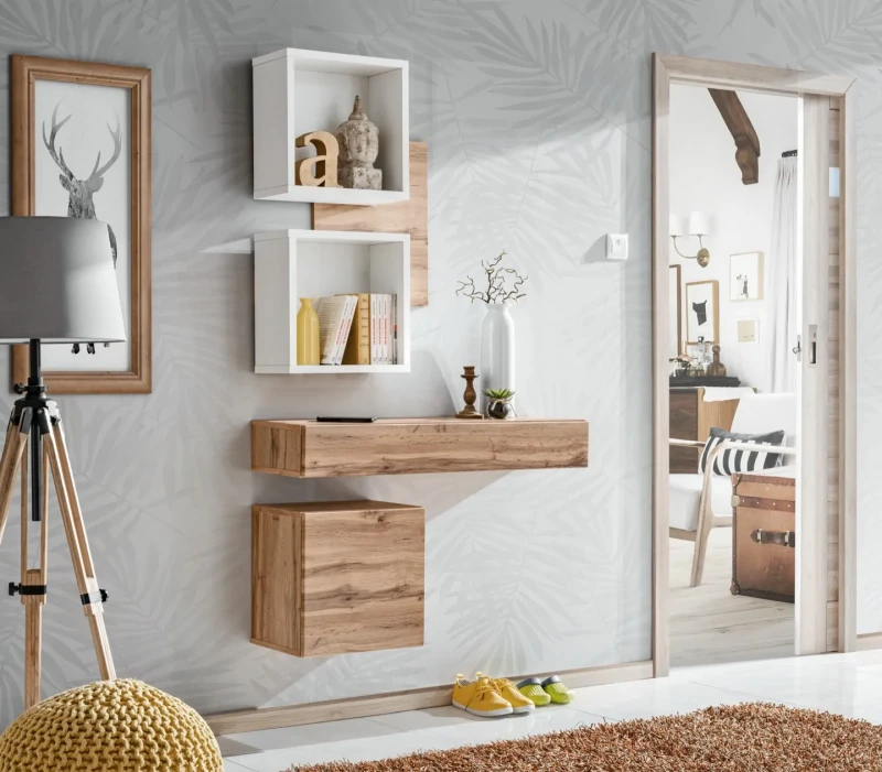 Panel ścienny Easy IV 60 cm z dwiema półkami do przedpokoju dąb wotan/biały