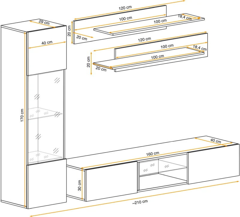 Meblościanka Fly R3 zestaw 4 elementy z oświetleniem LED do salonu