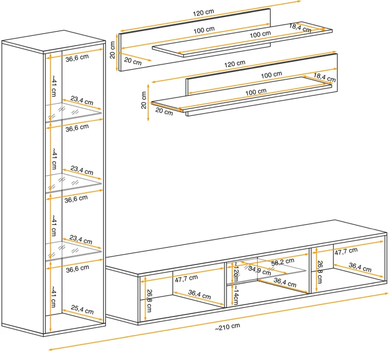 Meblościanka Fly R3 zestaw 4 elementy z oświetleniem LED do salonu