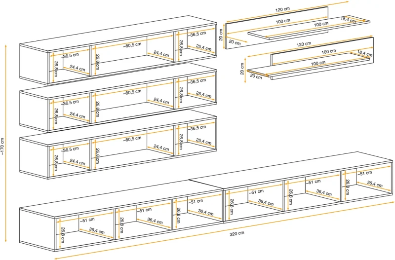 Meblościanka Fly J3 zestaw 7 elementów z oświetleniem LED do salonu
