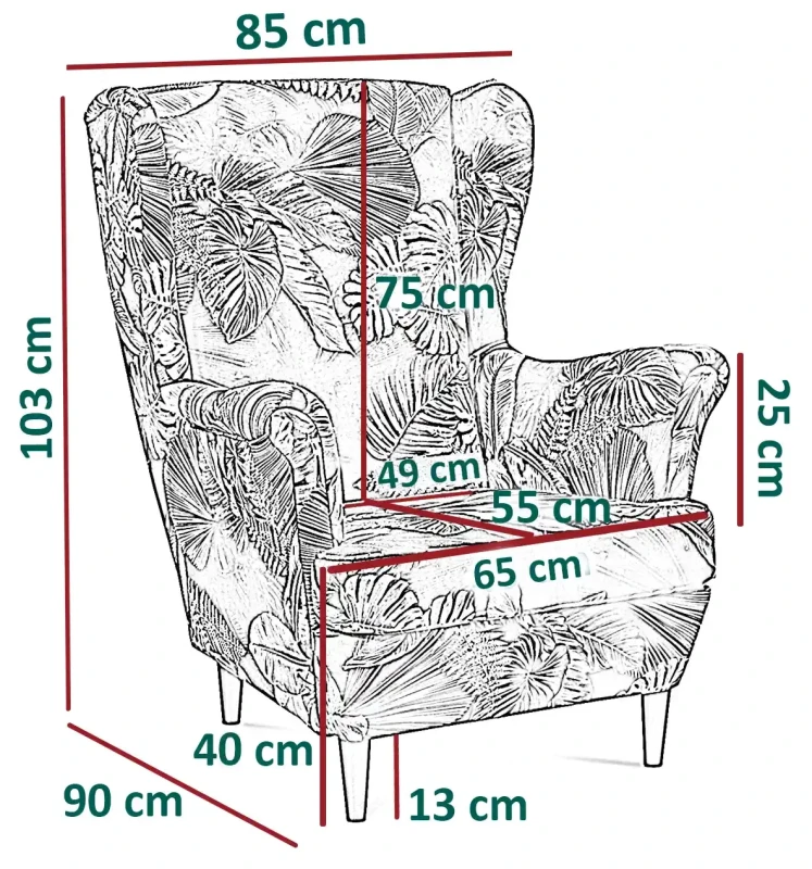 Fotel uszak Lily Kwiaty w stylu skandynawskim