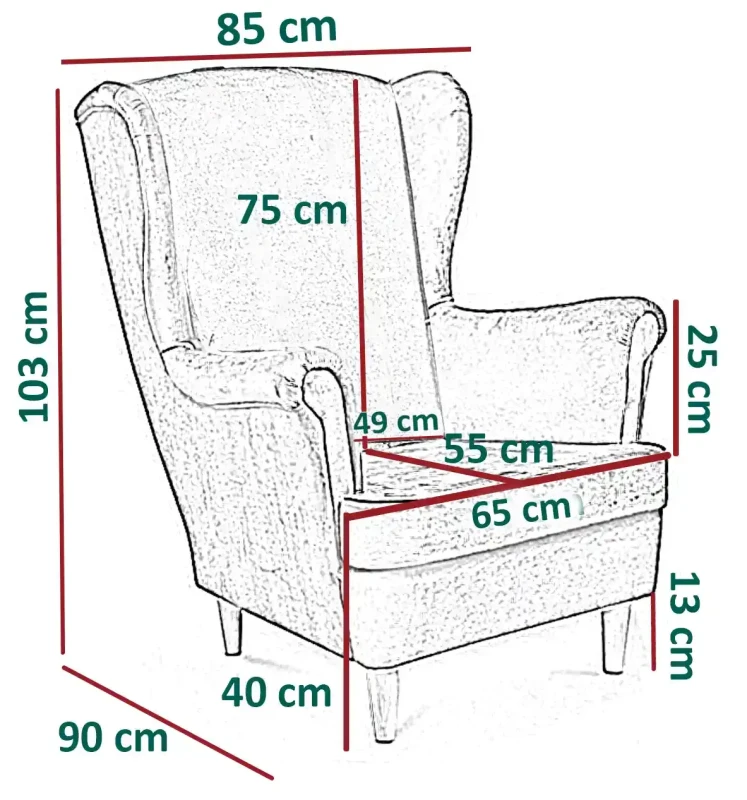 Fotel uszak bez pikowania Lily II w stylu skandynawskim