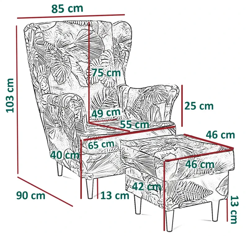 Fotel uszak Lily Monstera w stylu skandynawskim