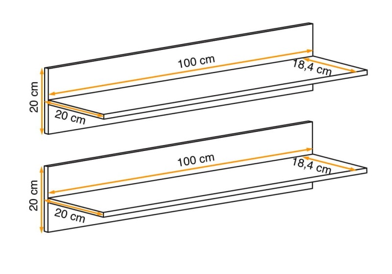 Zestaw 2 półek ściennych Mix 100 cm regulowane do salonu czarny mat