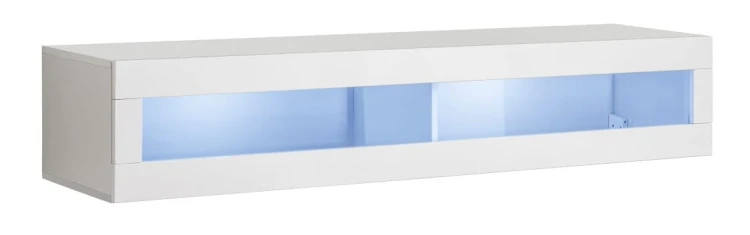 Witryna wisząca Fly 51 pozioma 160 cm z oświetleniem LED do salonu biały/biały połysk