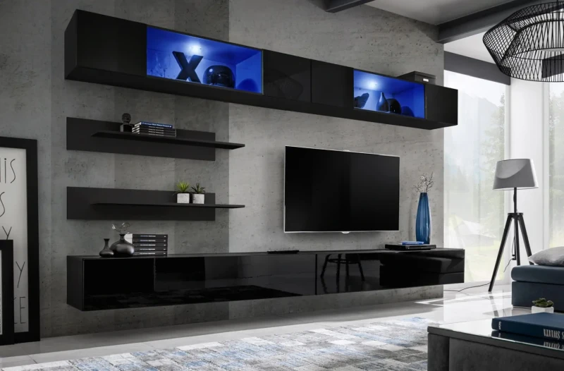 Witryna wisząca Fly 52 pozioma 160 cm z oświetleniem LED do salonu