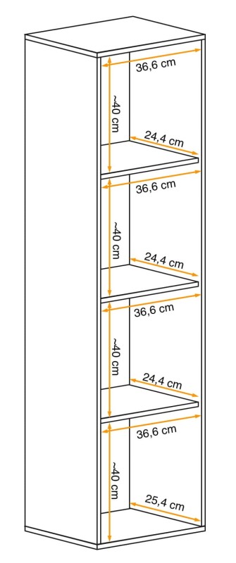 Szafka wisząca Fly 40 pionowa 40 cm z trzema półkami do salonu