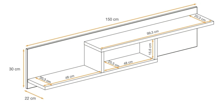 Półka wisząca Cross 150 cm do salonu biały mat/perla elm