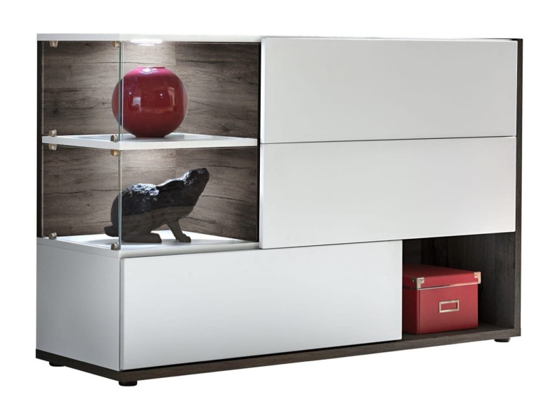 Komoda Silk 120 cm z oświetleniem LED do salonu biały/perla elm