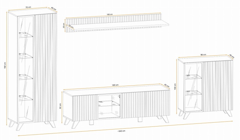 Meblościanka Liam z oświetleniem LED zestaw do salonu hickory jackson/czarny