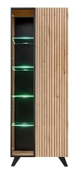 Witryna wysoka Liam 70 cm z LED do salonu hickory jackson/czarny