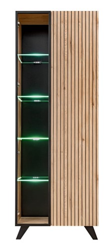 Witryna wysoka Liam 70 cm z LED do salonu hickory jackson/czarny